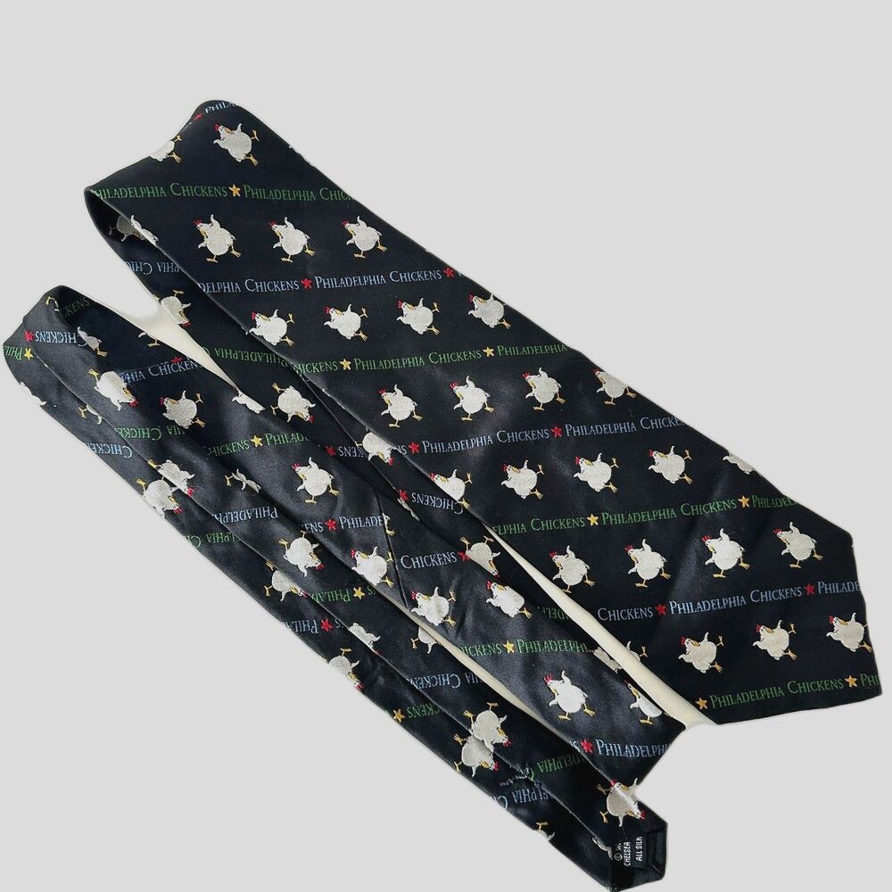Chelsea Men’s Philadelphia Chickens Silk Neck Tie – Black White Pattern